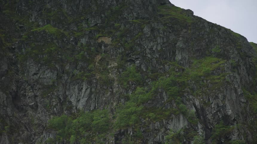 Grassy rocky cliff on a cloudy day