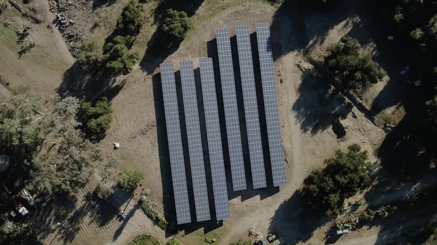 Solar panels sit in a field