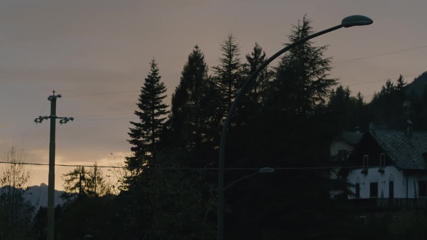 Houses in a small town at sunset