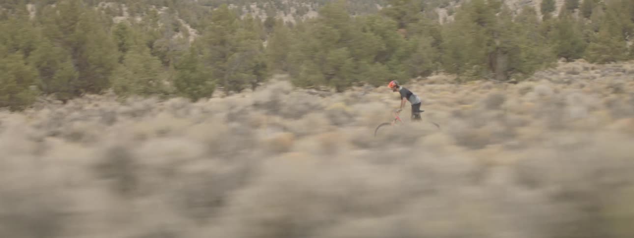 A man is racing his bicycle down the hill