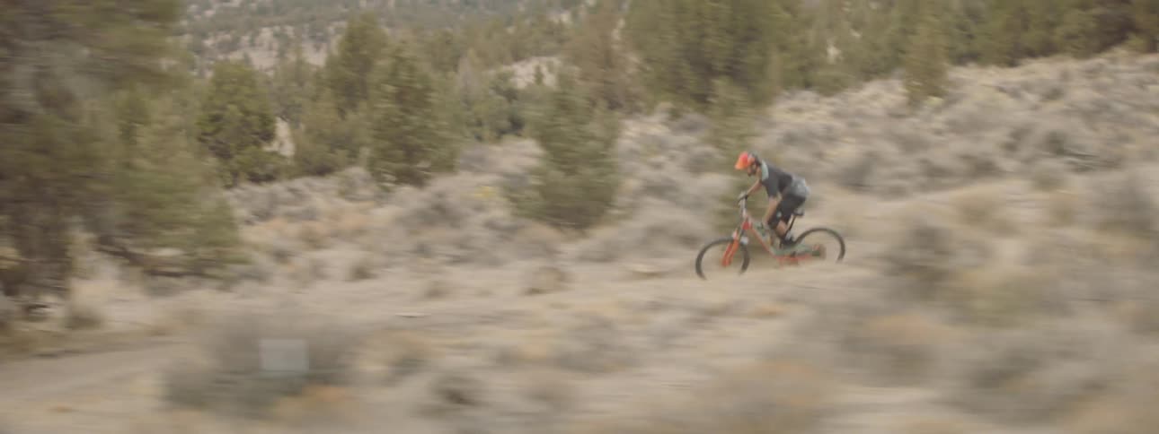 A bicyclist rides in a rural area