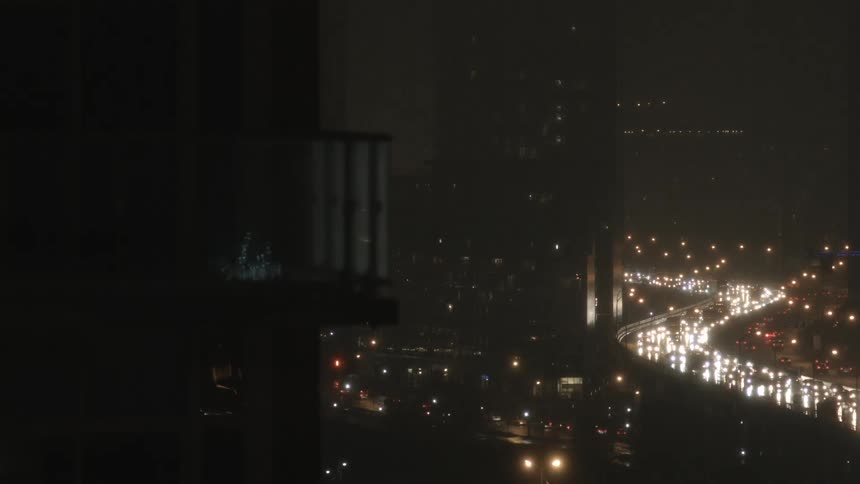 Aerial view of traffic at night