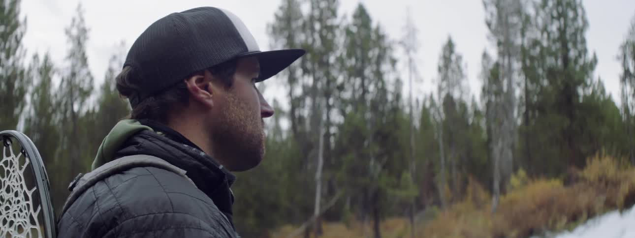 A man looks out onto the woods