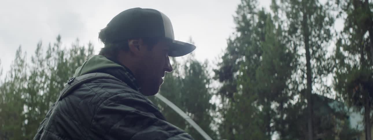 Man fishes in a forest