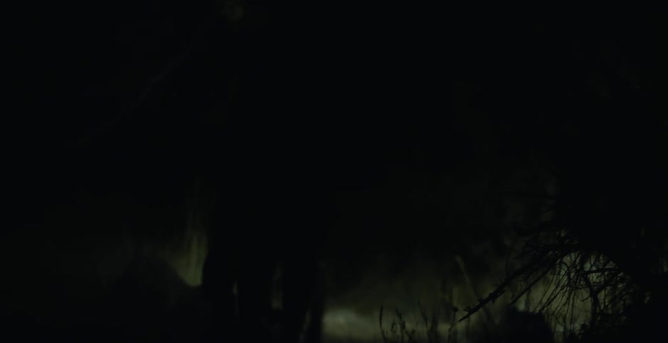 A bicyclist rides through the grass at night