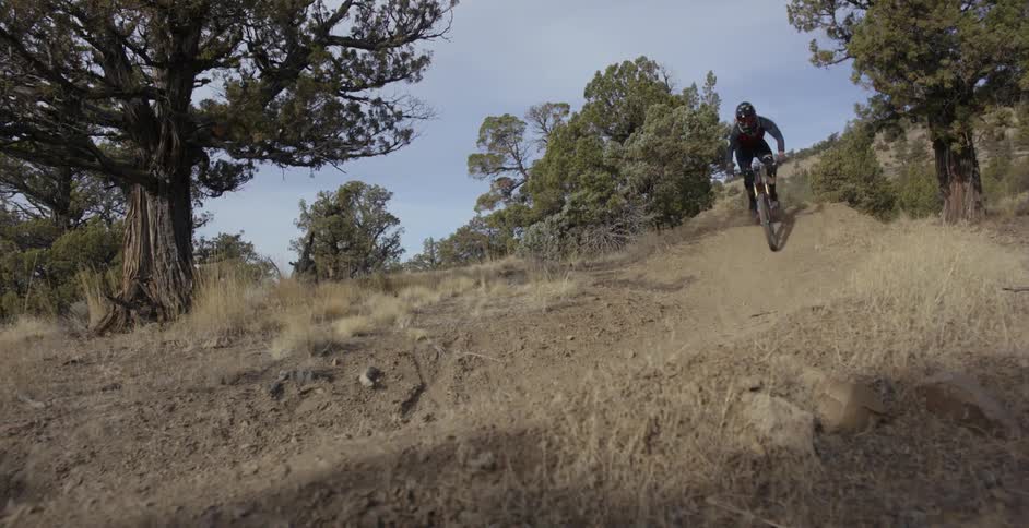 A person does a flip on their mountain bike