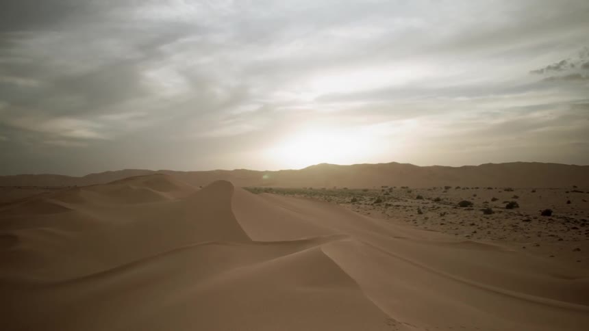 Sand dunes in a desert on a cloudy day
