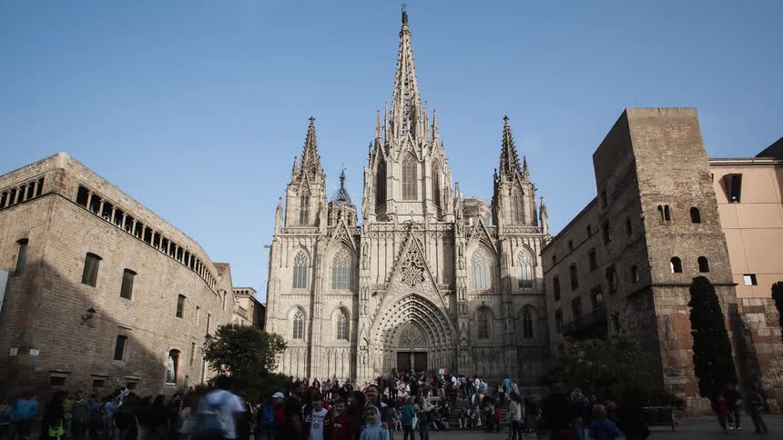 Tourists walk around a church tourist attraction