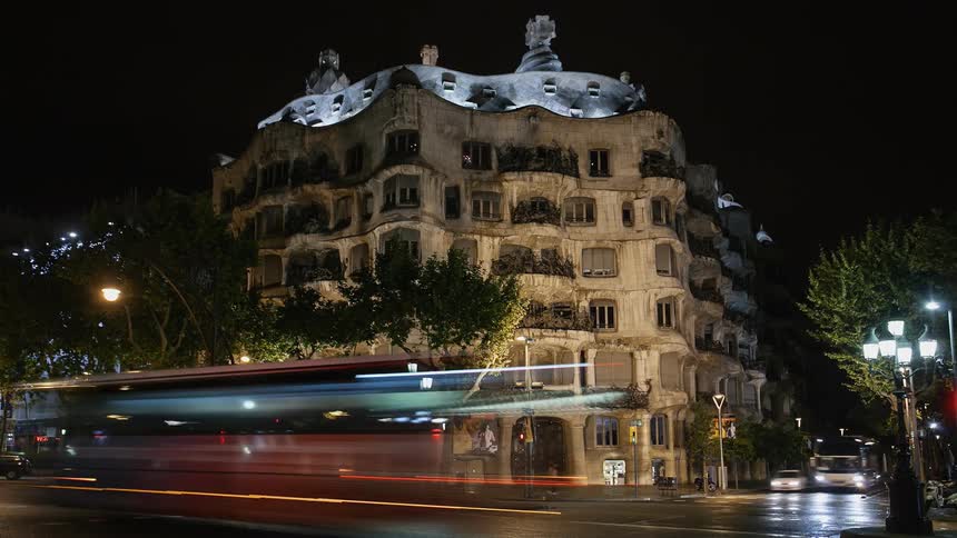 Time lapse of a busy city street at night