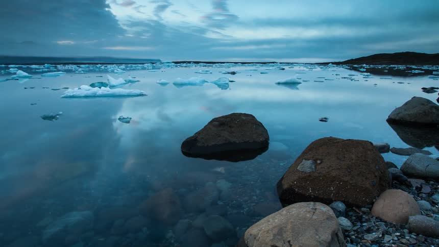 Ice floats on a lake