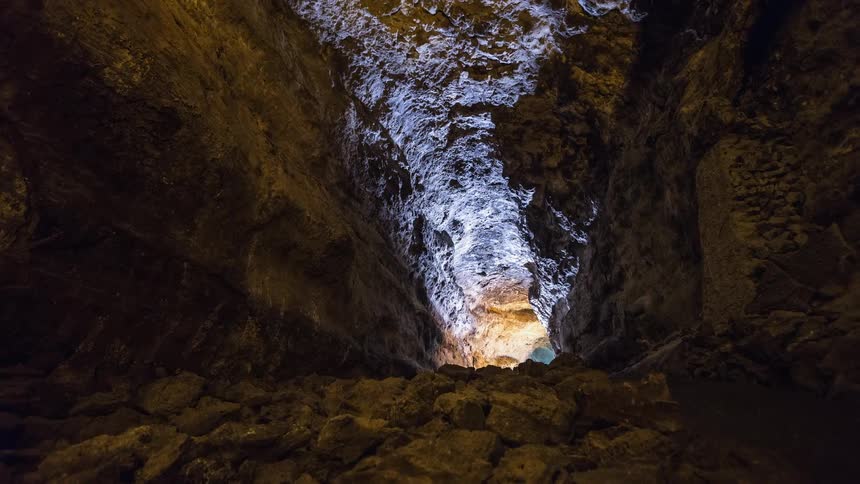Lights shines in a cave