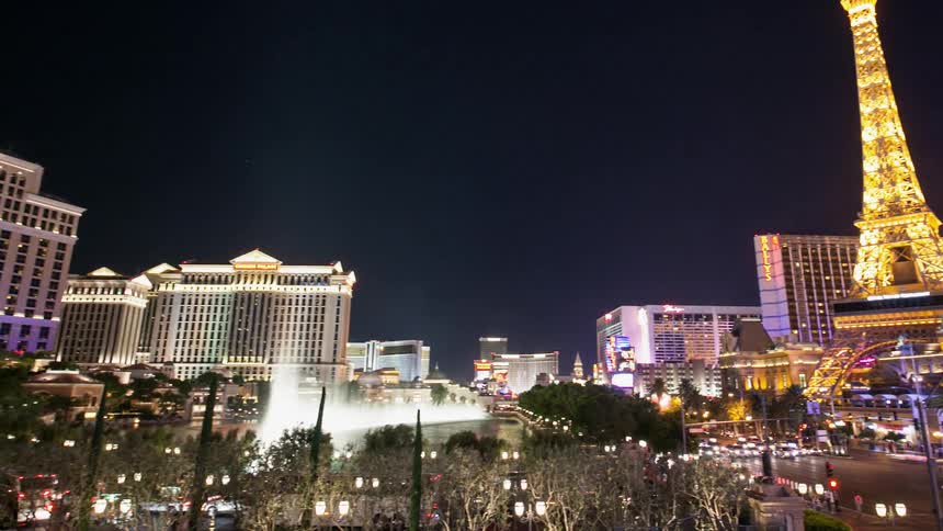 Cars drive on the las vegas strip at night