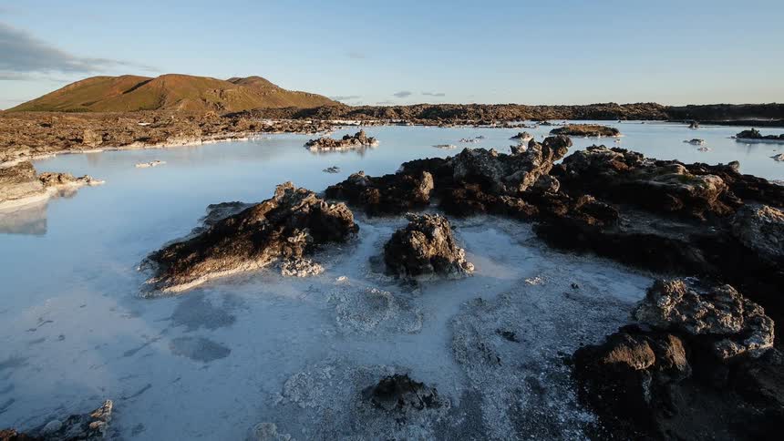 Water ripples on a partially frozen lake