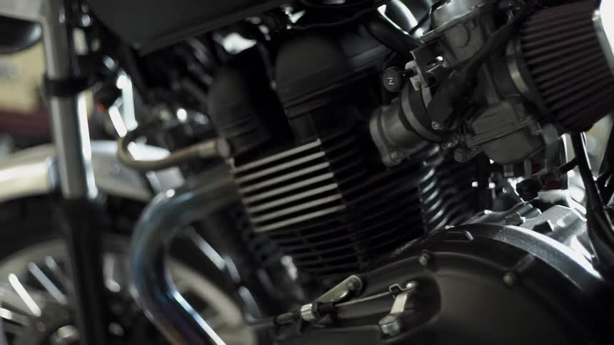A motorcycle is parked indoors