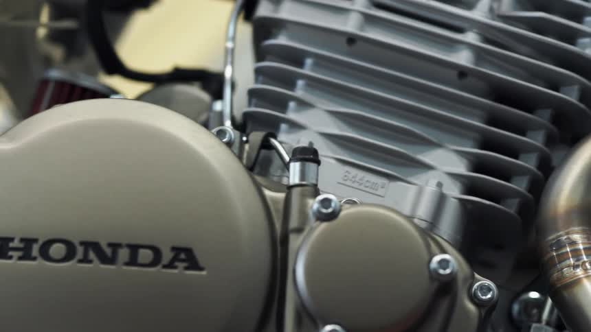 A close-up shot of a motorcycle engine