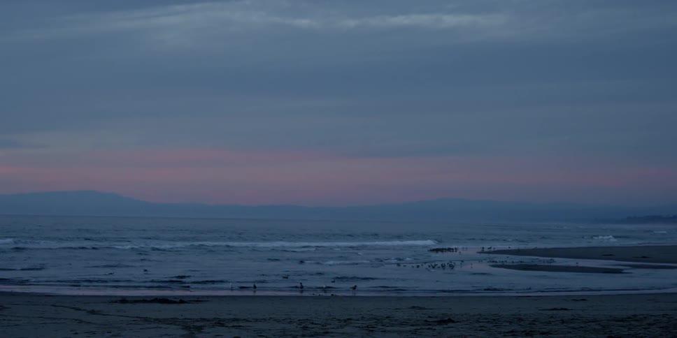 People walking on the beach at sunset