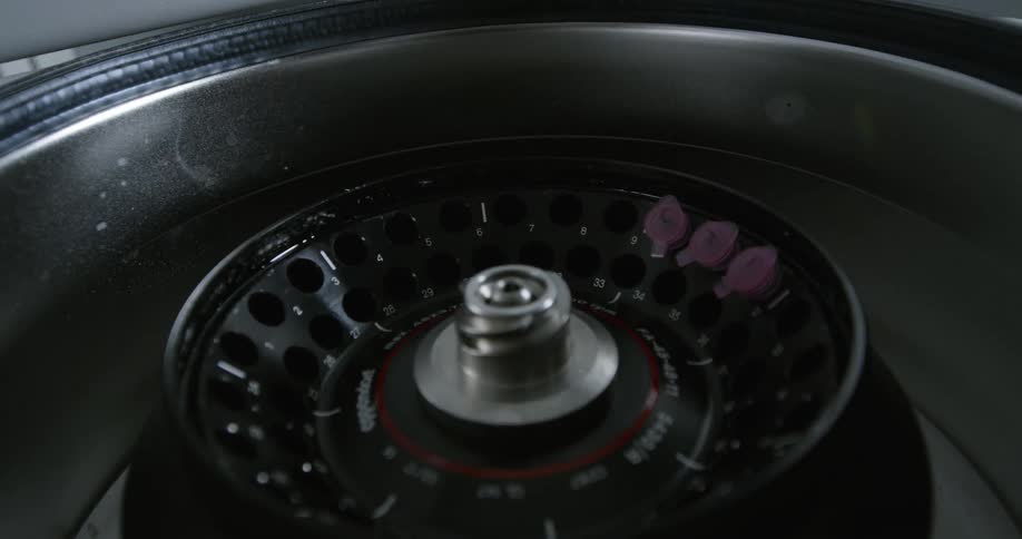 A lab technician is placing vials into a centrifuge