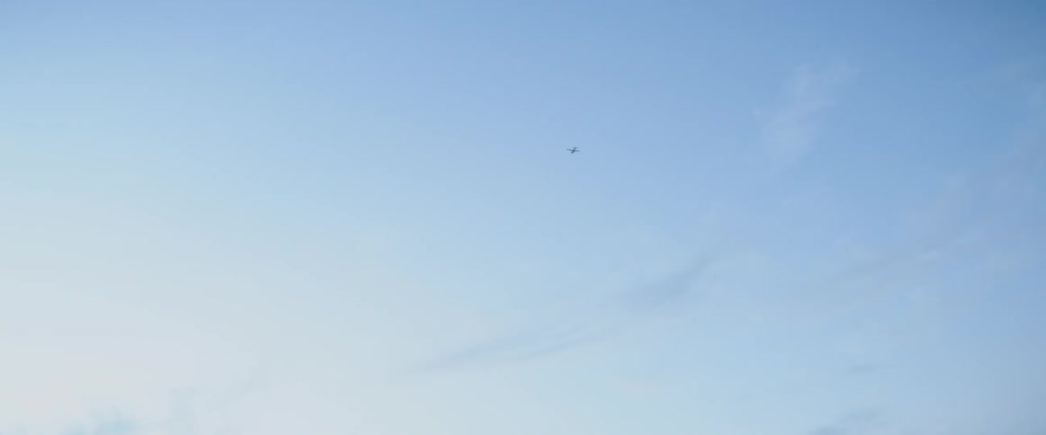 An airplane flies in the sky