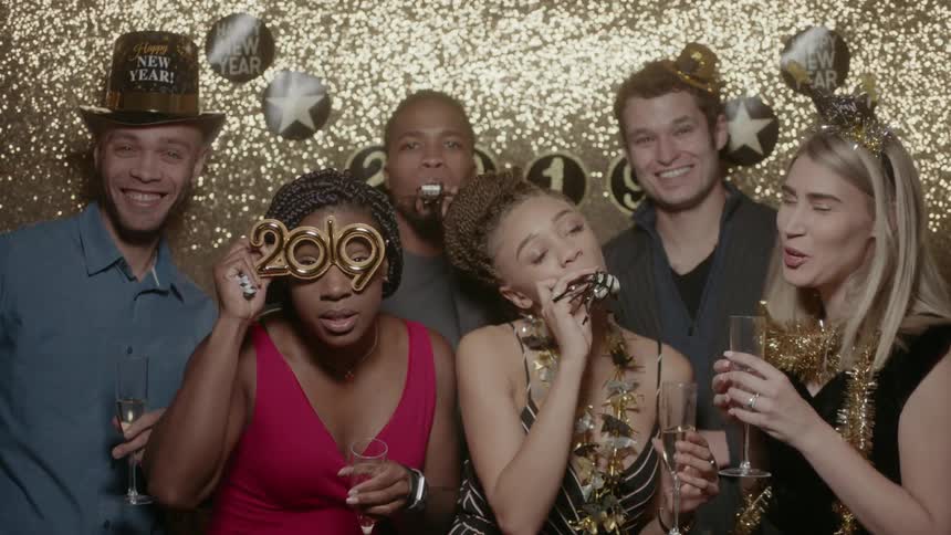Friends celebrate at a party for the new year