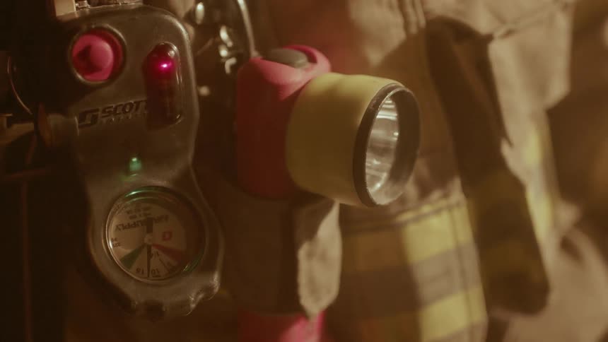 A light blinks on firefighting equipment