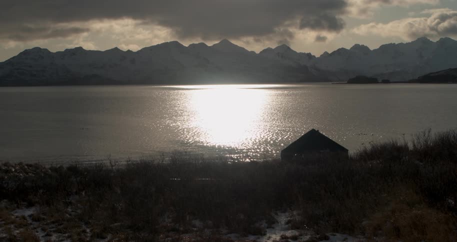 Sunlight is sparkling on the ocean on a remote coastline