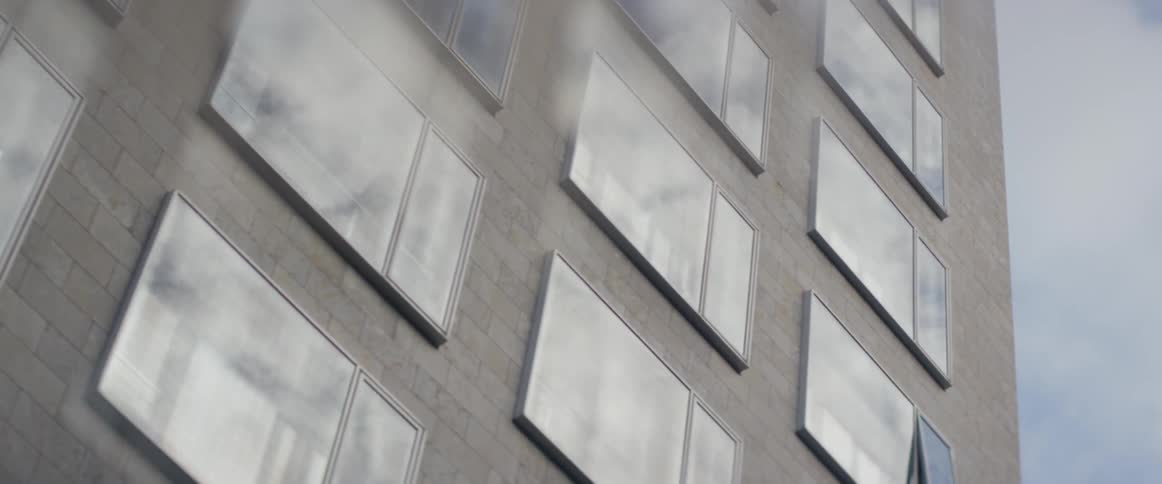 Windows cover a city building