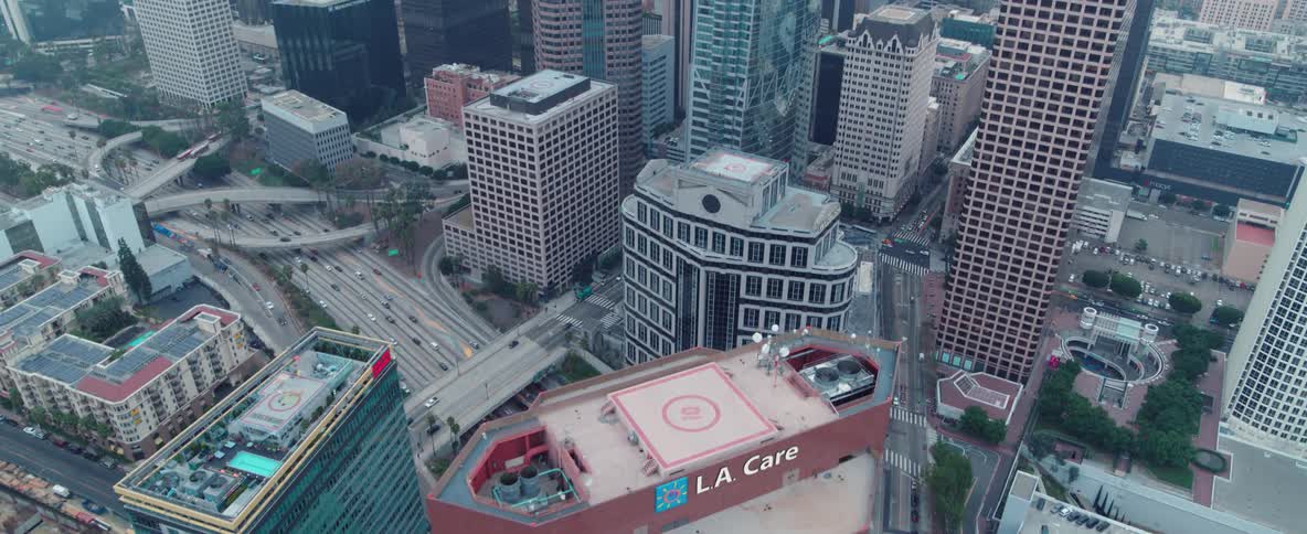 A busy city is flown over