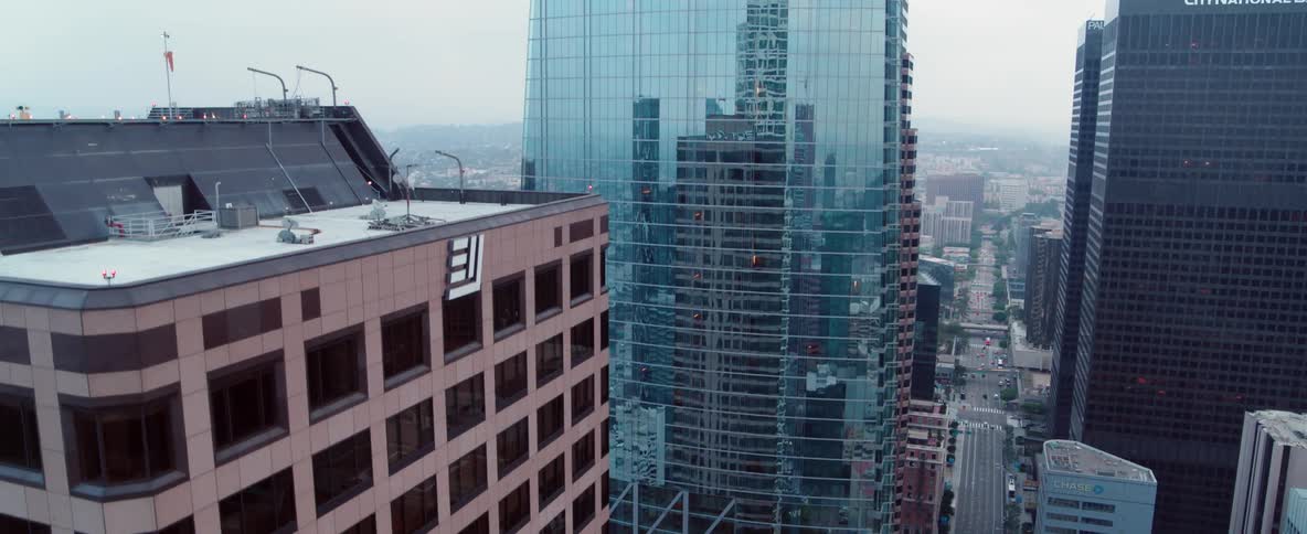 Skyscrapers stand in a city