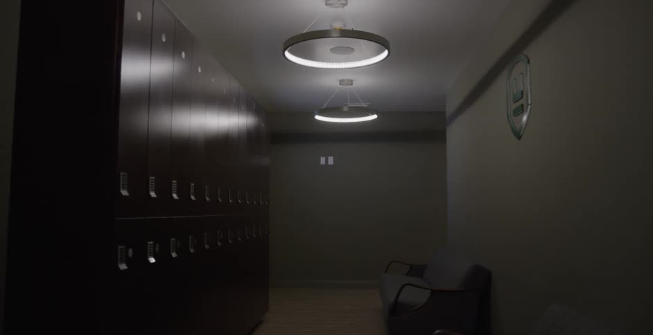 Empty dimly lit locker room
