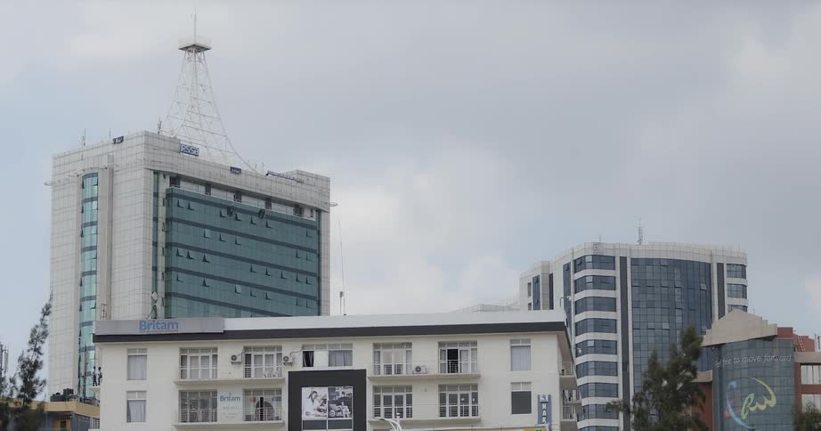 Large buildings with a large antenna on top