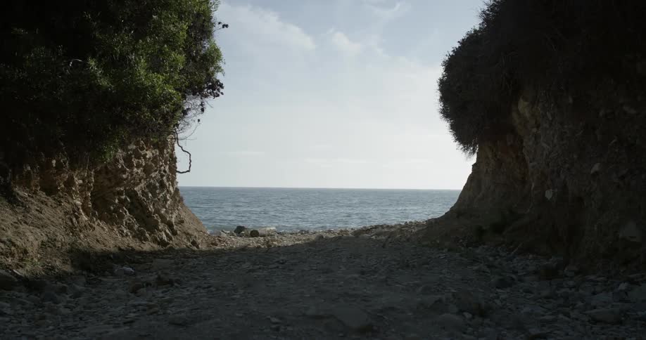 The waves are crashing against the shore ahead