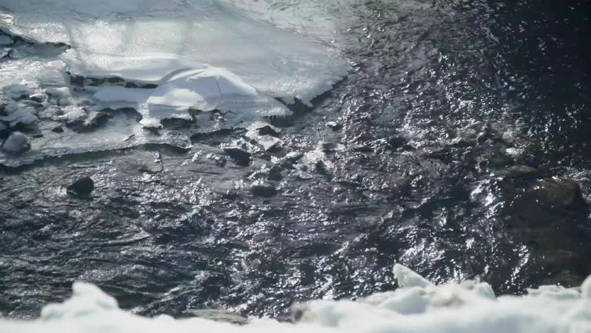 Water flows on an icy river