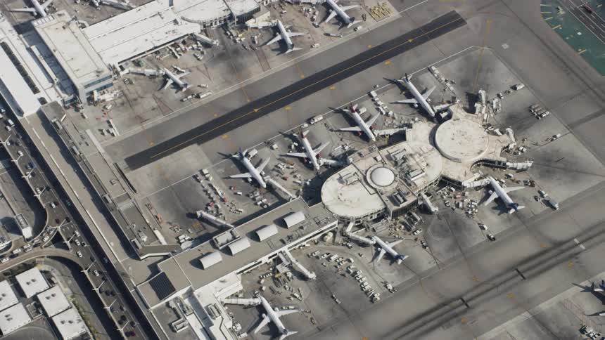 Jets are parked at an airport