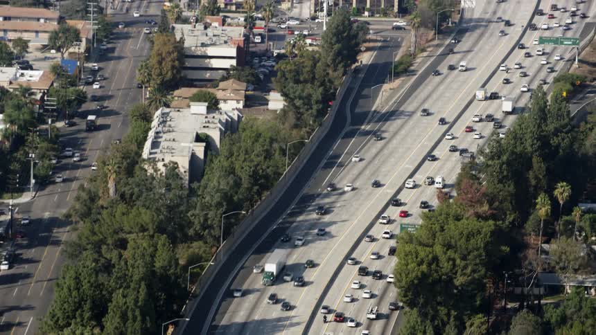 A busy interstate is being flown over
