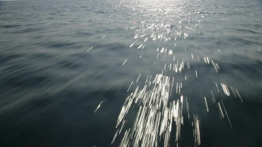 The water is rough on a sunny day