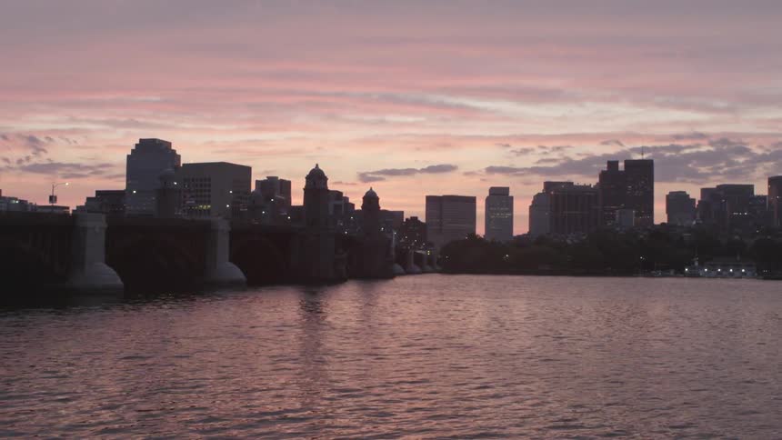 Sunset over a city skyline