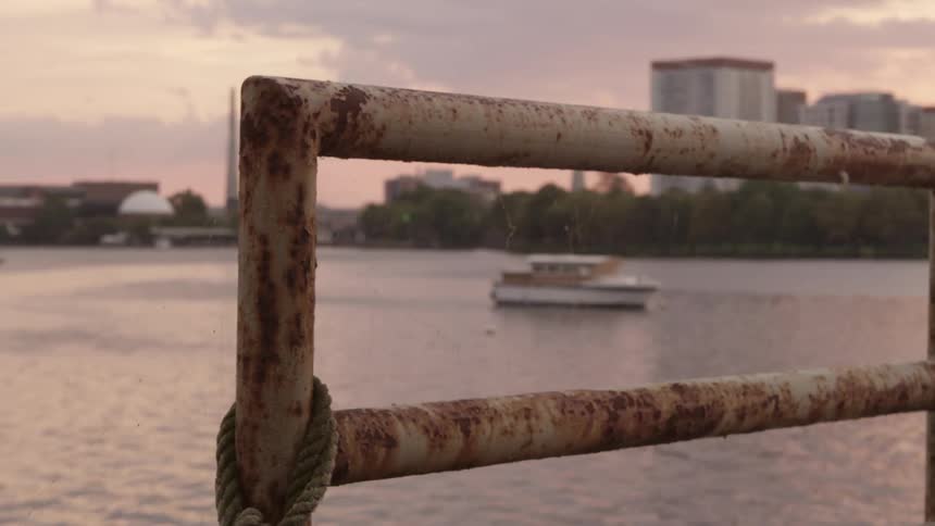 A rusted metal railing