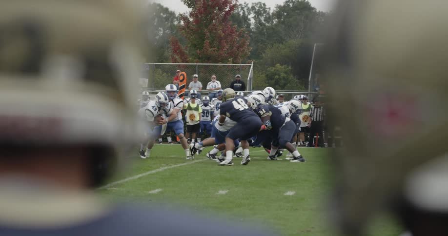A high school football game is being played