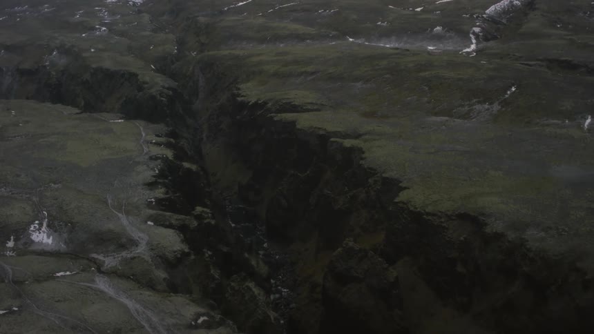 Aerial view of large crevices in the earth