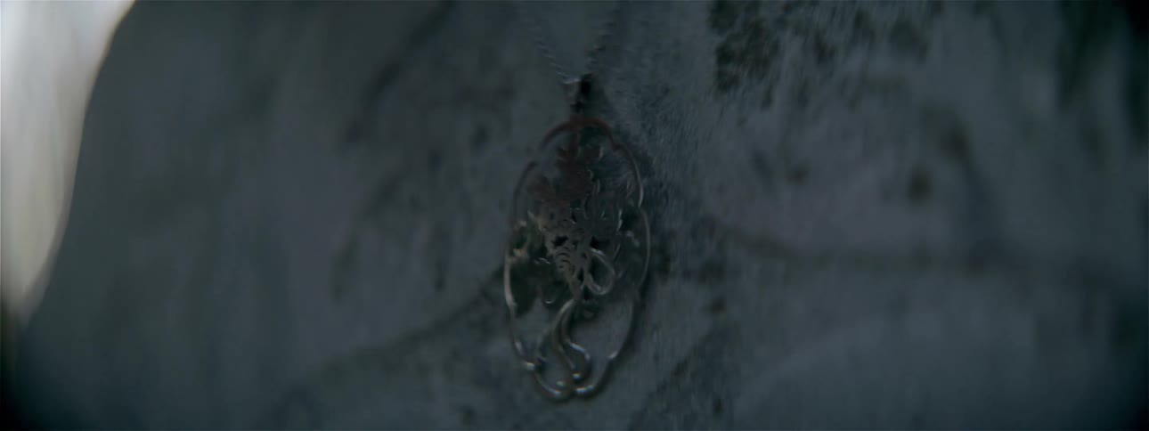 A necklace is hung on stone