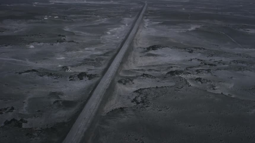 Aerial view of a frozen tundra