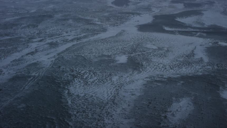Aerial view of frozen tundra