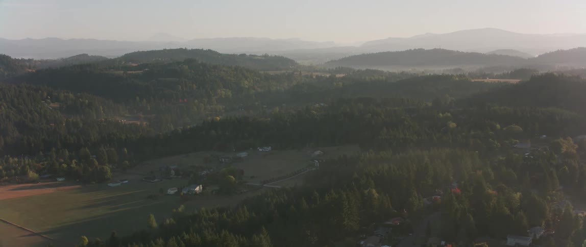 Tree covered hilly land on a sunny day