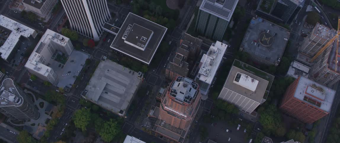 Buildings stand tall in a city