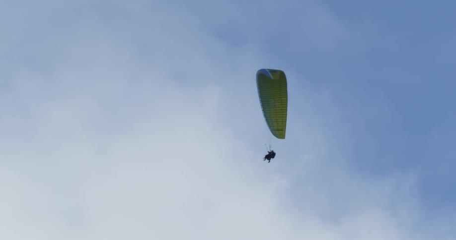 Person flies in the air on a paraglider