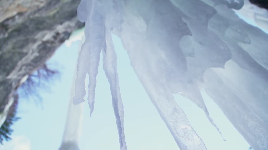 Hanging icicles on a sunny day