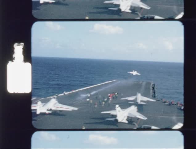 The jet takes off from the ocean hangar