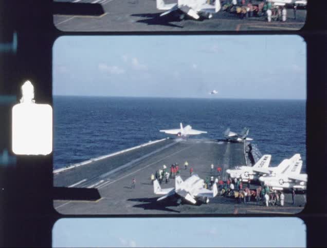 The jets take off from the ocean hangar into the sky