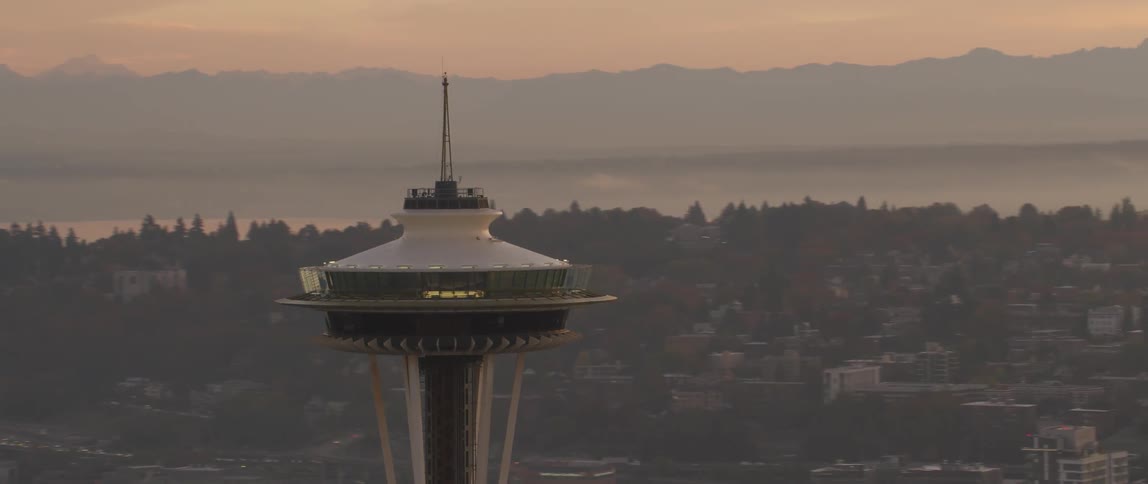 The space needle is shown at sunset