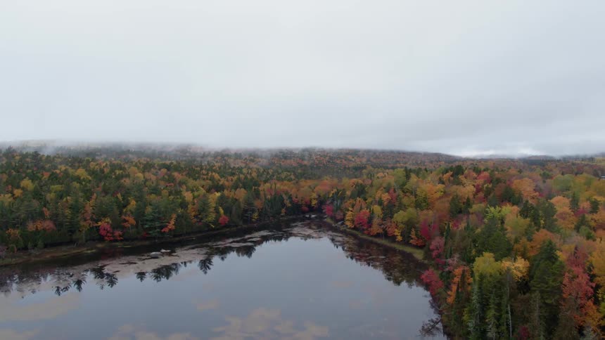 Pond sits surrounded by colorful trees